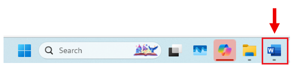 Word app on taskbar